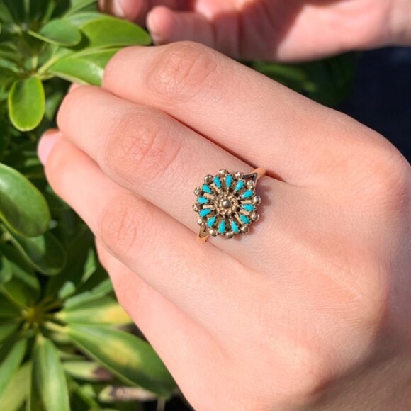 Vintage Jewelry - Vintage 14K Gold Zuni Point Turquoise Ring